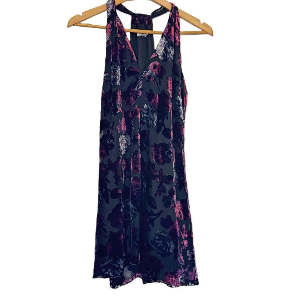 BB Dakota Black Floral Crushed Velvet Sleeveless Dress Extra Small